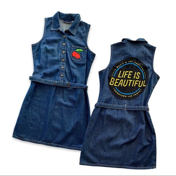 Via Penny Lane Reworked Apparel Life Is Beautiful Music Festival LV Denim Dress - Picture 1 of 7